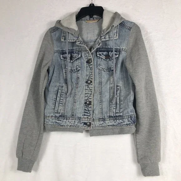 Highway Jeans Girls Denim Jacket Size S Hooded Sweatshirt Button Up Casual - Picture 3 of 15